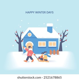 Ilustración de situación de invierno feliz y acogedor 