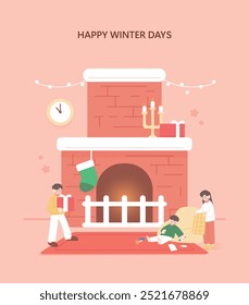 Happy cozy winter situation illustration 