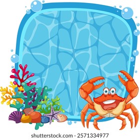 A happy crab amidst colorful coral and sea life