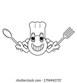 Happy crab with fork and spoon and cook count sign.