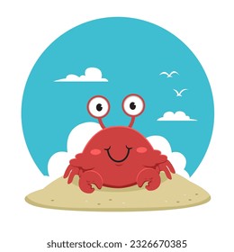 Happy Crab in the Sand Cartoon Illustration