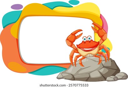 A happy crab sits on a rocky surface