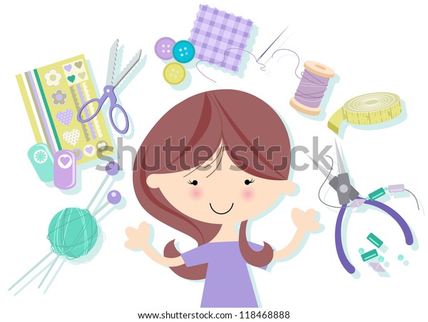 Happy Crafter Female Many Craft Icons Stock Vector (Royalty Free) 118468888