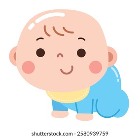 Happy Crawling Baby in Blue Onesie Illustration