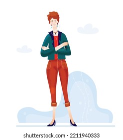Happy creative young professional smiling business woman illustration 