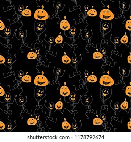 happy creepy dancing silhouettes holding halloween's pumpkins.seamless pattern for printing on paper and fabric. perfect for halloween packaging.