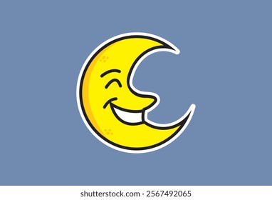Happy Crescent Moon Cartoon Character in cute vector icon form, yellow color. You can change each element according to your needs.