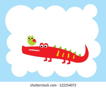 happy crocodile and bird