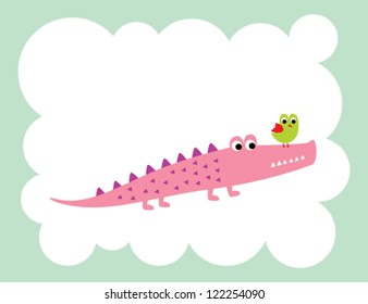 happy crocodile and bird