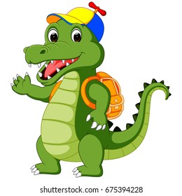 Happy Crocodile cartoon going to school