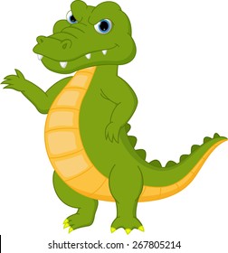 Happy crocodile cartoon presenting 