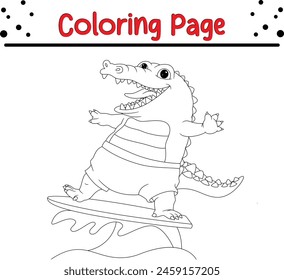 Happy crocodile coloring book page for children