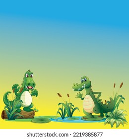 
Happy crocodile cupule in the pond behind the colorful back ground  vector art