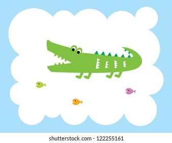 happy crocodile and fish