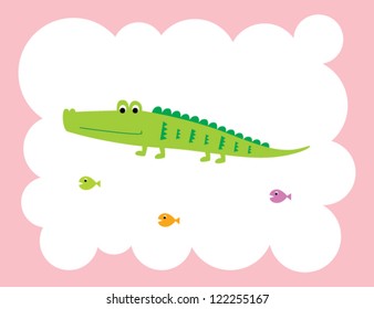 happy crocodile and fish