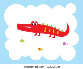 happy crocodile and fish
