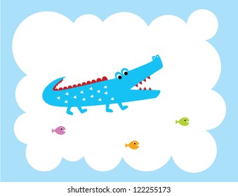 happy crocodile and fish