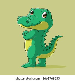 happy crocodile standing hand drawn