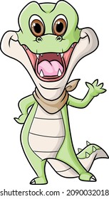 The happy crocodile is waving the hand and ready for eat of illustration