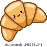 Happy croissant character in a kawaii style
