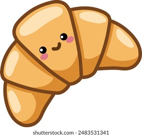 Happy croissant character in a kawaii style