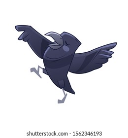 Happy crow dancing and singing. Cartoon Vector illustration isolated on white background.