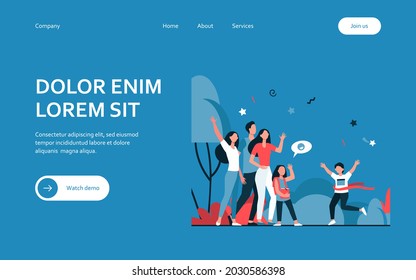Happy crowd greeting little winner of racing. Fun, running, support flat vector illustration. Competition and childhood concept for banner, website design or landing web page