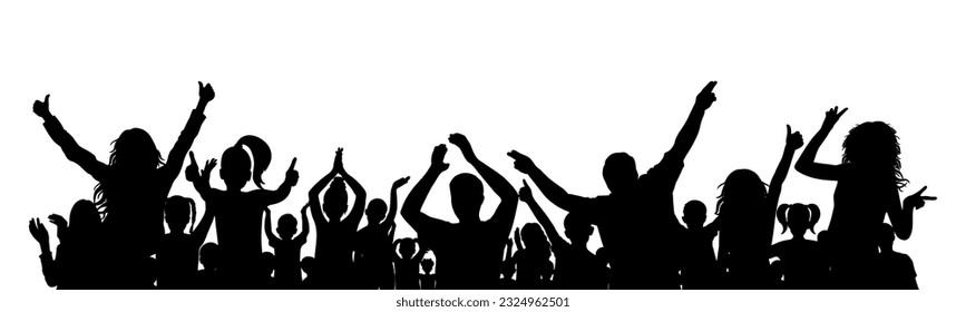 Happy crowd of people, silhouette. Cheerful adults and children. Vector illustration