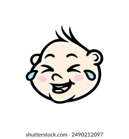 Happy cry baby face fun cartoon logo concept line art sketch design illustration