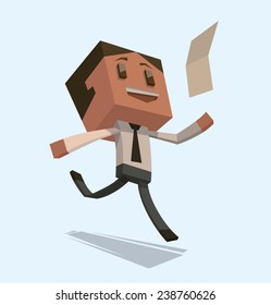 Happy Cube businessman with a letter, vector
