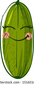 Happy cucumber, illustration, vector on white background.