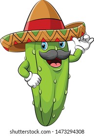 Happy cucumber with sombrero cartoon character