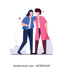 Happy cuddle up day. Couple holding each other by hugging and cuddling vector illustration background.