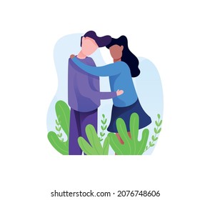 Happy cuddle up day, happy couple hugging and cuddling vector illustration background.