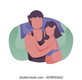 Happy cuddle up day. Couples sleeping, cuddling and hugging  isolated on bed vector illustration background. 