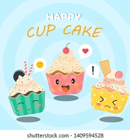happy cup cake cartoon cute vector design.