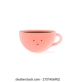 Feliz taza de café con una cara linda. Ilustración vectorial.