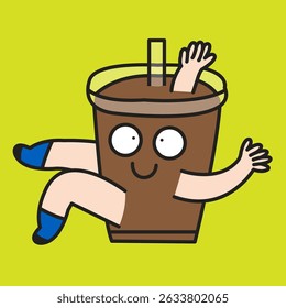 Happy Cup Of An Iced Black Coffee Sit And Relax Concept Cartoon Character illustration