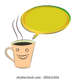 happy cup with speech bubbles on a white background