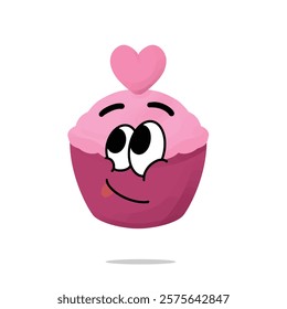 happy cupcake of love mascot illustration for design. cute and playful concept. sweethearts, romantic, couples, partner, young, and connected themes