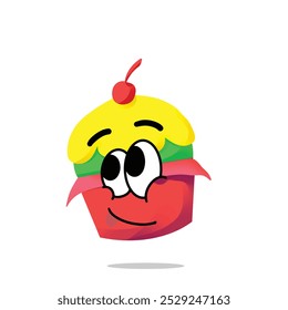 happy cupcake mascot illustrations character design. new year, anniversary birthday and celebration concept. decorations and event themes