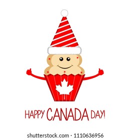Happy cupcake with a party hat. Canada day