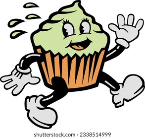 Happy Cupcake, Running Cupcake (Editable) - Vector Illustration