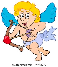 Happy Cupid with bow and arrow - vector illustration.