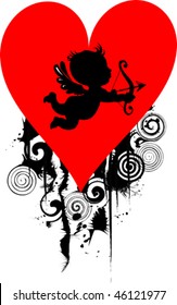 Happy Cupid with bow and arrow - vector illustration;