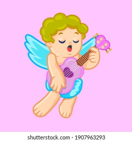 Happy cupid singing with guitar