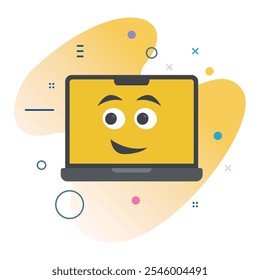 Expresión facial curiosa feliz en la pantalla del ordenador portátil - Diseño de ilustración de Tecnología para medios digitales |  Diseño de iconos Happy Curious Emoji Laptop