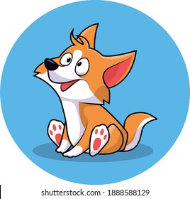Happy curious yellow fox dog looking up to the sky vector illustration