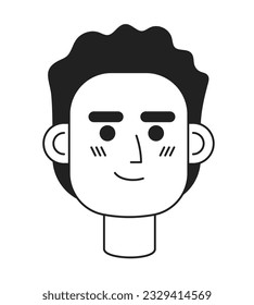 Happy curly haired man monochrome flat linear character head. Editable outline hand drawn human face icon. Successful entrepreneur. 2D cartoon spot vector avatar illustration for animation