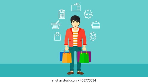 Feliz cliente con bolsos.